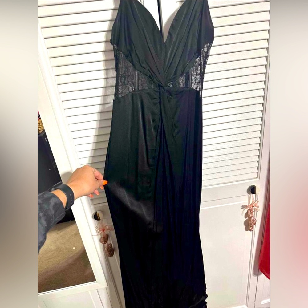 Black Long Dress with Lace and Corset Detail